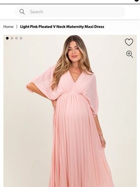 Pink blush Maternity Light Pink Pleated V-Neck Maternity Maxi Dress